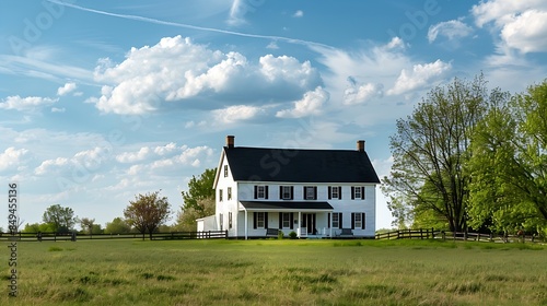 Beautiful white farm house with black roof near Milford Delaware USA : Generative AI