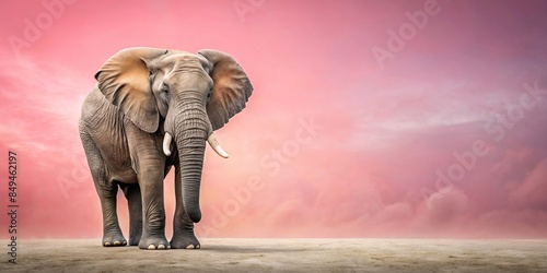 An elephant standing alone in front of a soft pink background, elephant, isolated, pink, background, wildlife, wild animal, mammal