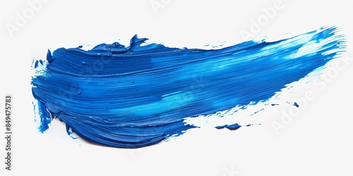 Hand painted stroke of blue paint brus on white background