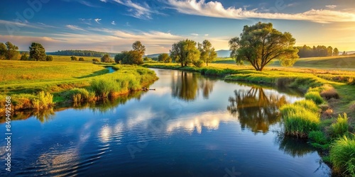 Serene river flowing through rural landscape, river, serene, pristine, landscape, rural, peaceful, tranquil, nature, water