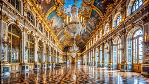 Opulent neoclassical ballroom with gilded grandeur at the Palace of Versailles, Versailles, France, opulent, neoclassical