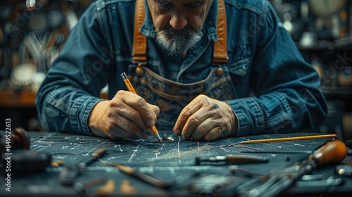 A man is drawing on a piece of paper with a pencil