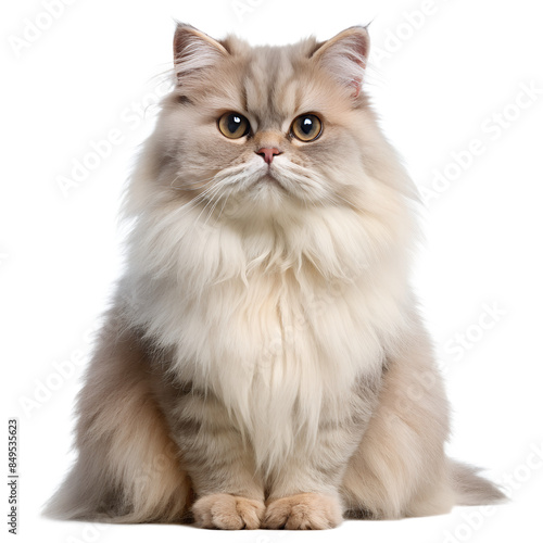 Fluffy Persian Cat with Beautiful Long Fur Sitting Upright