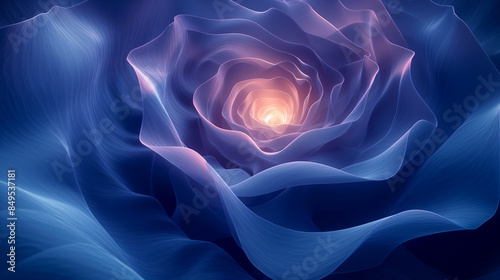 A stunning close-up of a glowing, ethereal blue rose representing beauty, nature's wonder, and suitable for Valentines Day or anniversary themes