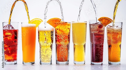 Refreshing Beverages with Orange Slices and Ice