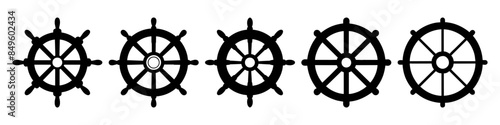 Set of steering wheel icon. Captain's steering wheel. Ship wheel. Isolated vector illustration on a white background