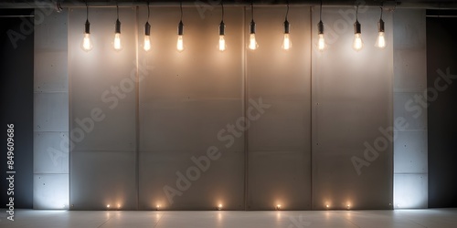 A concrete wall with bulbs and sheer panels, creating an industrial and intimate setting