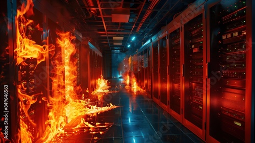 A huge fire in the server room due to an overload short circuit.