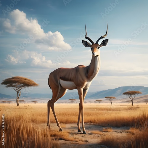 Antilope steht in der afrikanischen Savanne