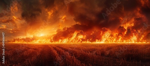 Fiery landscape at sunset