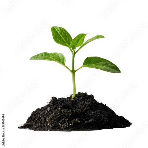 Growing Young Plant in Soil isolated on transparent background. generative ai