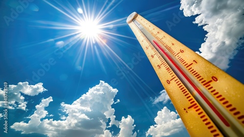 Sweltering heatwave - show heat wave, high summer temperatures, scorching sun, abnormal - intensity with soaring temperatures and relentless sun, highlighting importance staying hydrated and cool.