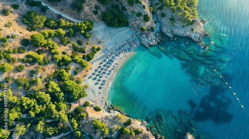 Kemer Antalya Turkey Aerial view of Moonlight Beach in Kemer Beautiful turquoise colors of Mediterranean sea Drone shot : Generative AI