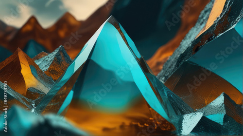 Holographic colorful futuristic texture. Liquid glass gradient abstract background with sharp shiny edges and corners. Abstract mountains. 