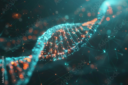 A single strand of DNA merging with a digital code 