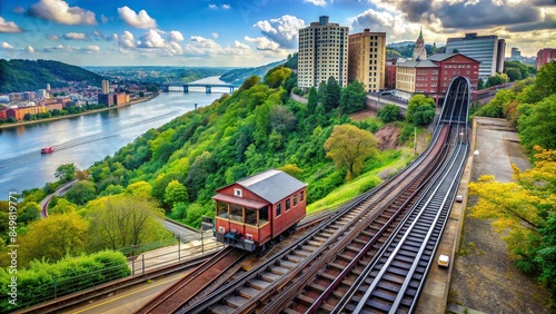 Iconic Monongahela Incline in Pittsburgh, USA , Incline, Funicular, Mount Washington, Skyline