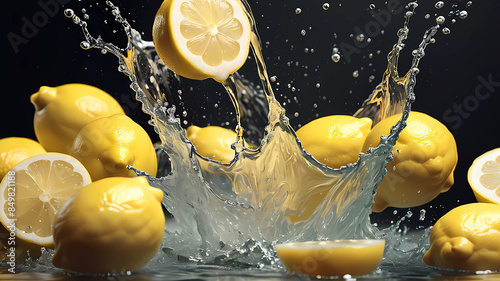 by godly realistic close up, photo realism, delicious, lemon and water, beautiful, dry, elegant, rich, vivid contrast, depth of field, black tones, crisp, shot on 100mm, f/ 2. O, natural lighting, rea