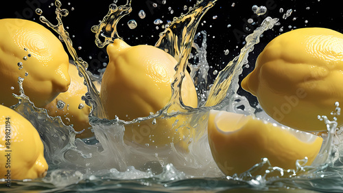 by godly realistic close up, photo realism, delicious, lemon and water, beautiful, dry, elegant, rich, vivid contrast, depth of field, black tones, crisp, shot on 100mm, f/ 2. O, natural lighting, rea