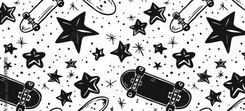 The skateboard and star pattern is a popular design for stock images.