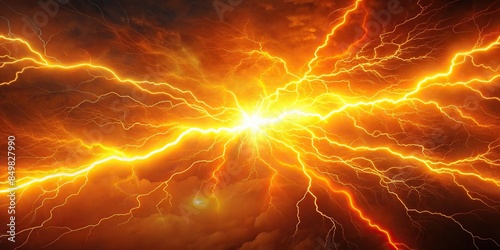 Orange thunder lightning effect with vibrant colors and dynamic energy, orange, thunder, lightning, effect, vibrant, colors