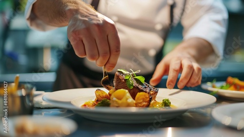 Detailed shot of a chef plating a dish