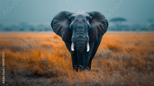 Majestic Elephant in Vast Grassland Habitat Facing Climate Change Challenges