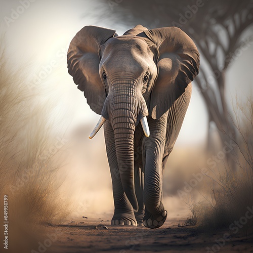 African elephant in the savannah of Namibia, Africa. Wild animal.