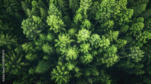 Aerial view of lush green pine trees creating a dense forest canopy. Perfect for nature and environmental backgrounds.