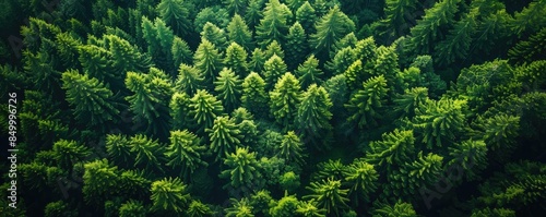 Aerial view of a lush green forest with dense treetops creating a vibrant, natural pattern. Ideal for nature, environment, and conservation themes.