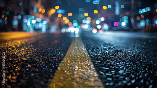 asphalt road leading into the city at night. Selective focus. background. 