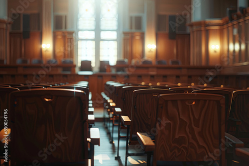 Abstract blurred background of an empty law courtroom