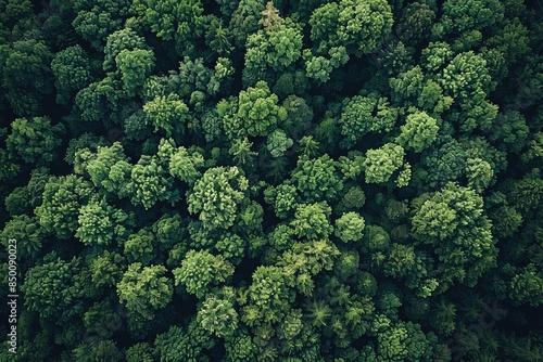 Aerial view of dense green forest with lush foliage, showcasing the beauty of nature and the diversity of tree types in a vibrant ecosystem.