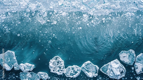 Aerial view of ice floes melting in the ocean.