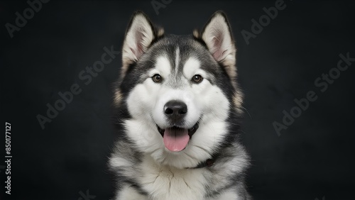 Alaskan Malamute Dog Portrait Against a Dark Background 