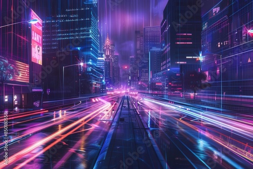 Cityscape Illuminated by Vibrant Night Lights. Urban landscape concept
