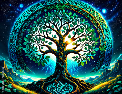 Celtic tree of life in the night