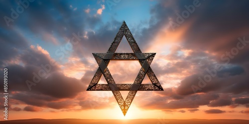 Star of David illuminating a radiant sky as a symbol of hope and new beginnings. Concept Religious symbol, Hope, New beginnings