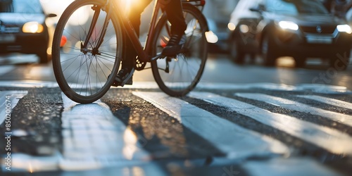 Car hits cyclist at crossing due to traffic violation causing accident. Concept Car Accidents, Bicycle Safety, Traffic Violations, Pedestrian Awareness, Road Safety