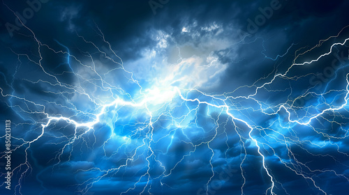 A thunderstorm with streaks of electric surreal artistic gradient atmospheric blue background 