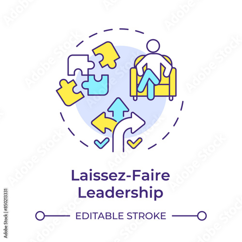 Laissez-Faire leadership multi color concept icon. Path choosing, task delegation. Round shape line illustration. Abstract idea. Graphic design. Easy to use in infographic, presentation