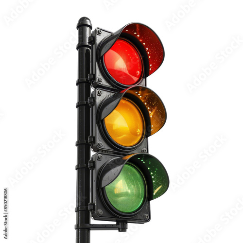 Traffic light signal with red, yellow, and green lights for road safety on transparent background clipart