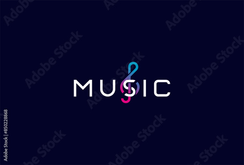 Music Logo, letter S and musical icon combination in text Music typography logo, vector illustration