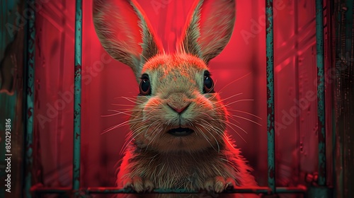 Line Vector, A rabbit escaping from a cage under the Big Top, hinting at a dark subplot within the circus., pastel color