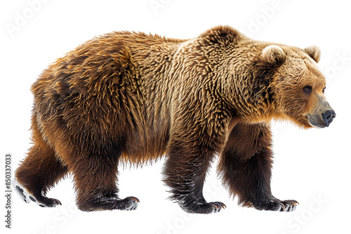 View from side of bear isolated on white background, transparent background