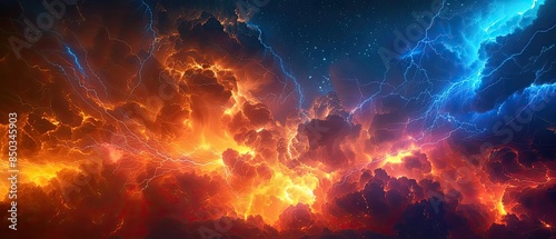 Spectacular skies with vivid orange and blue clouds, creating a breathtaking and colorful natural phenomena. Ideal for blog and creative use.