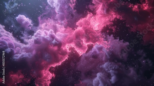 3D render of abstract dark space background with pink and purple nebula, galaxy