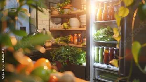A greenconscious household utilizing a solar powered refrigerator for their groceries and doing their part to reduce their carbon footprint.