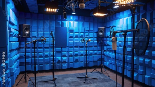 Deserted Podcasting Studio: Unoccupied Recording Booths, Microphones, and Soundproofing, Awaiting the Vibrant Voices of Storytellers and Conversationalists