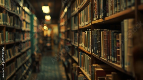 The librarys faded backdrop of endless literary knowledge