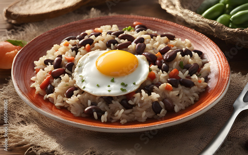 Nicaraguan gallo pinto, rice and beans, sunny side up egg